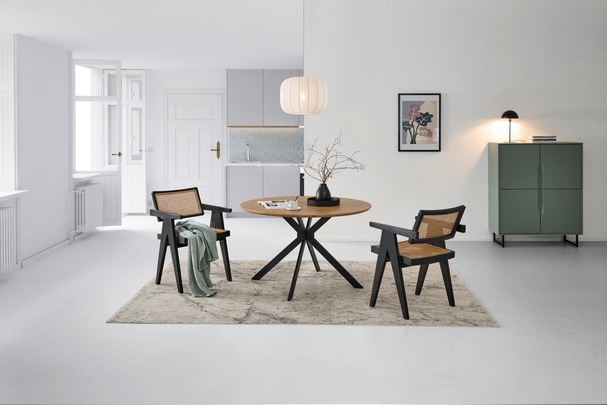 Esstisch Levin Mdf Eiche Dekor, B: 120 cm - Eichefarben/Schwarz, KONVENTIONELL, Holzwerkstoff/Metall (120/120/76cm) - MID.YOU