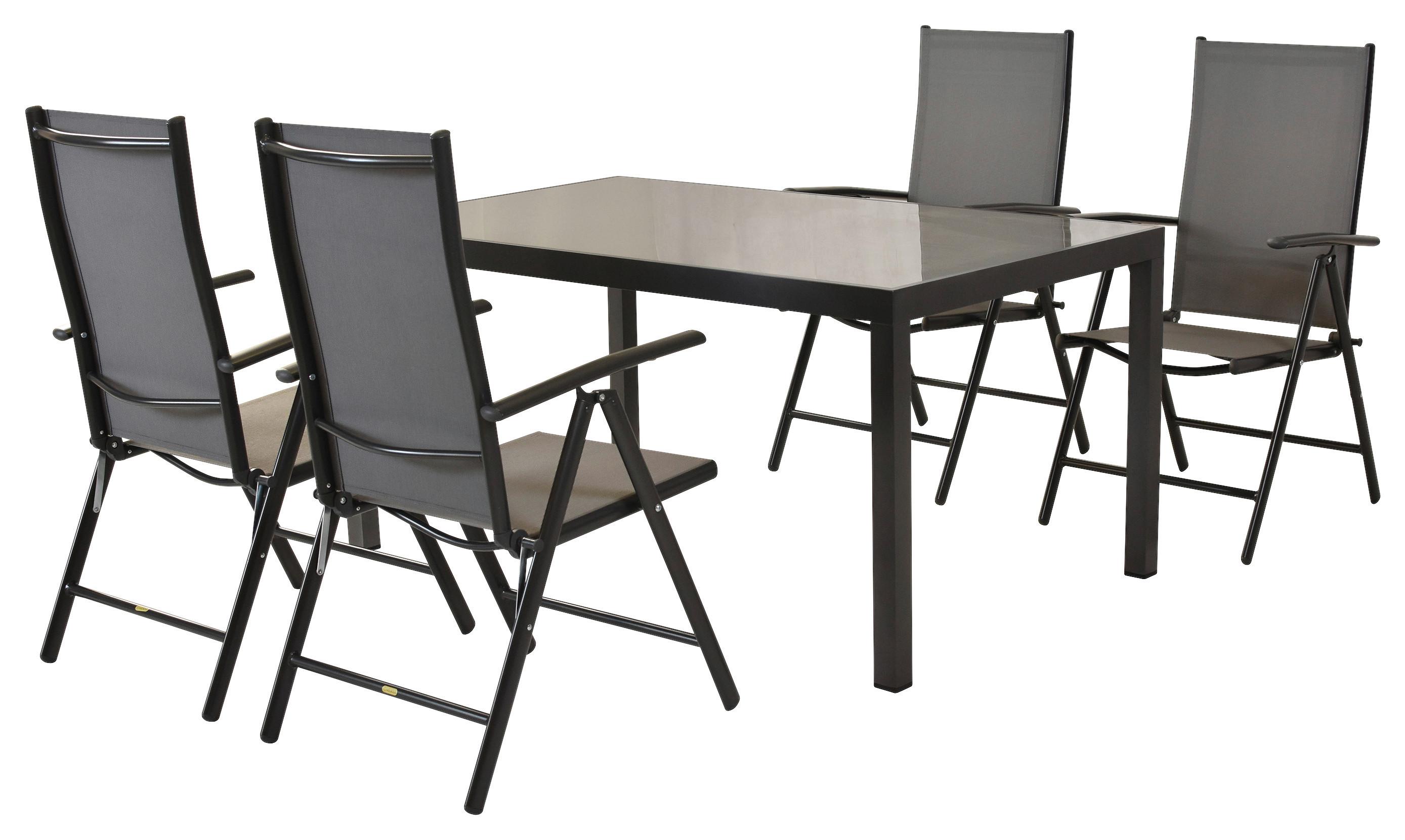 Gartenmöbel Set 5-tlg. Amalfi aus Aluminium - Graphitfarben/Grau, MODERN, Textil/Metall - Gardenson
