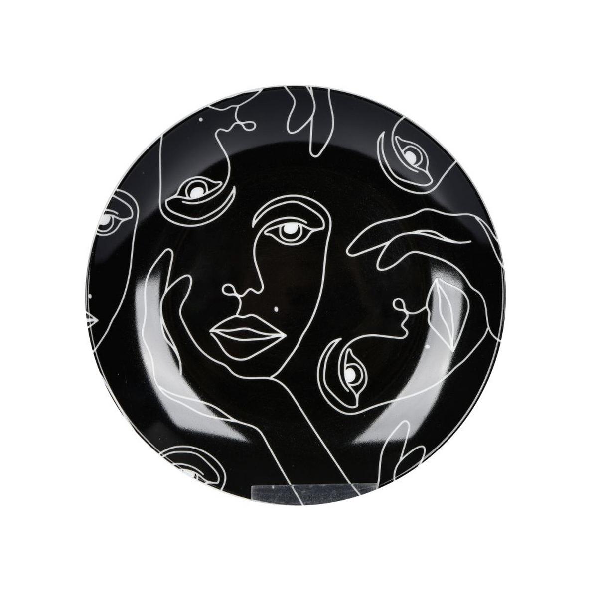 Tányér Faces - fekete/fehér, Modern, kerámia (20cm) - Luca Bessoni