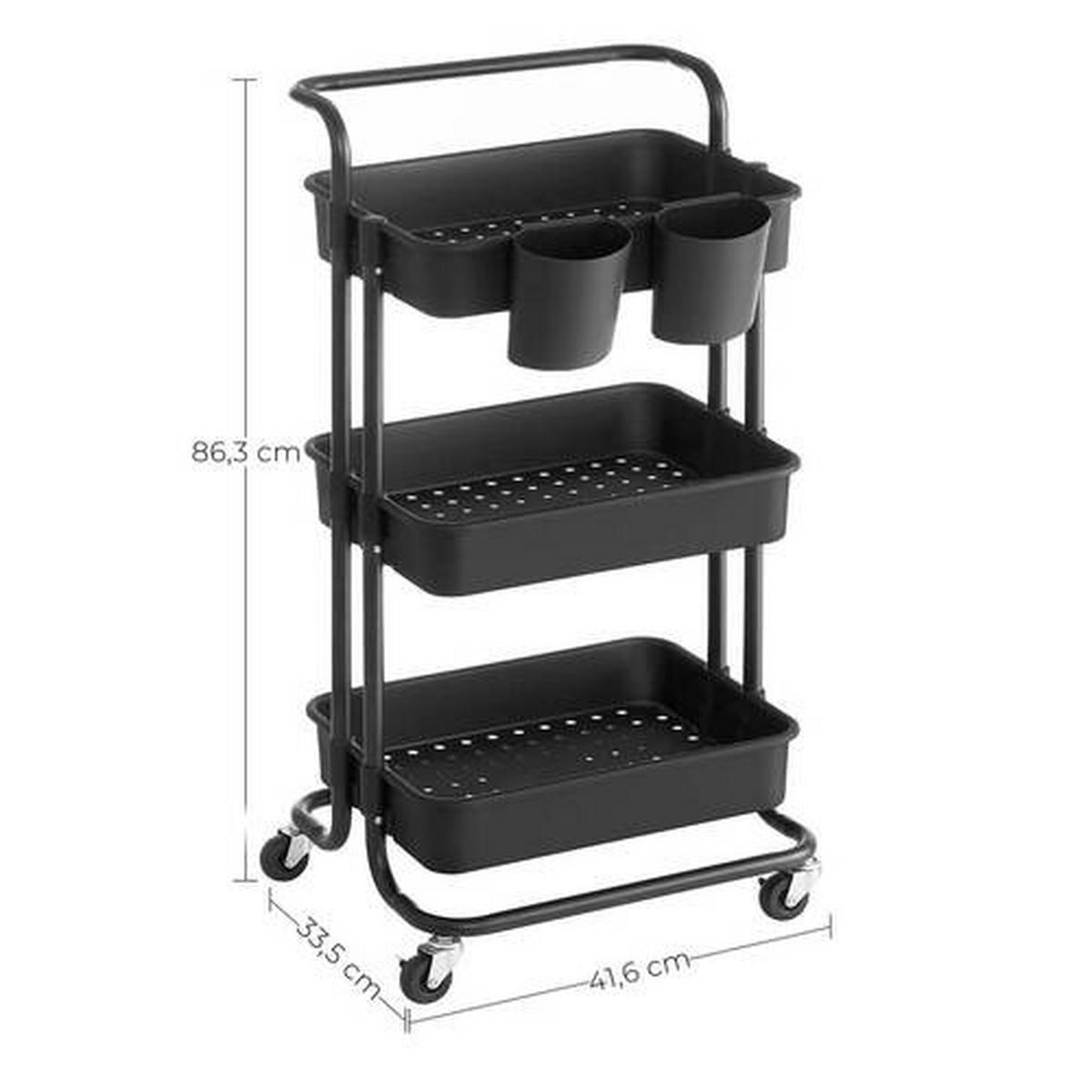 Allzweckwagen Songmics Mit 3 Fächern+2 Einhängefächer - Schwarz, Basics, Metall (41,6/33,5/86,3cm) - Boxxx