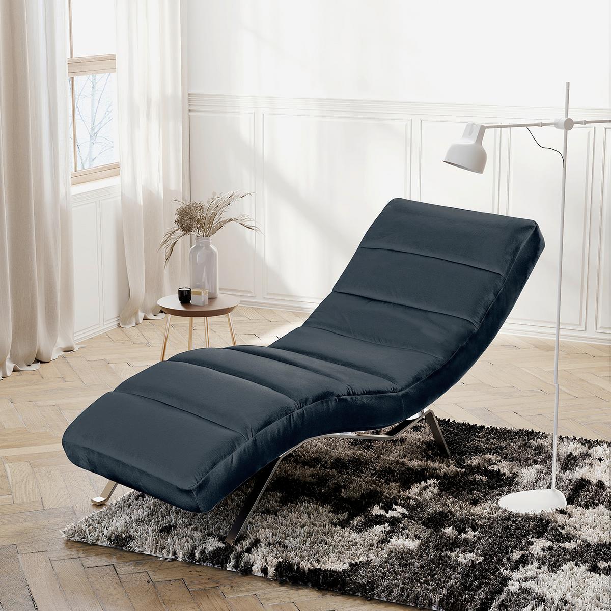 Relaxliege Swing Silver Dunkelblau B: 65 cm - Silberfarben/Dunkelblau, Design, Textil (65/65-95/171cm) - Livetastic