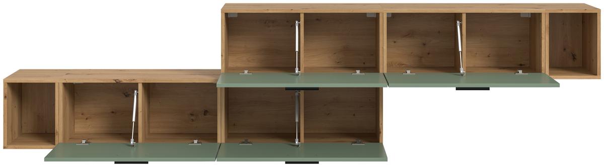 Wohnwand, The ONE 4, B: 276 cm Olivgrün/Artisan Eiche Dekor - Schwarz/Weiß, Trend, Holzwerkstoff (276/97/34cm)