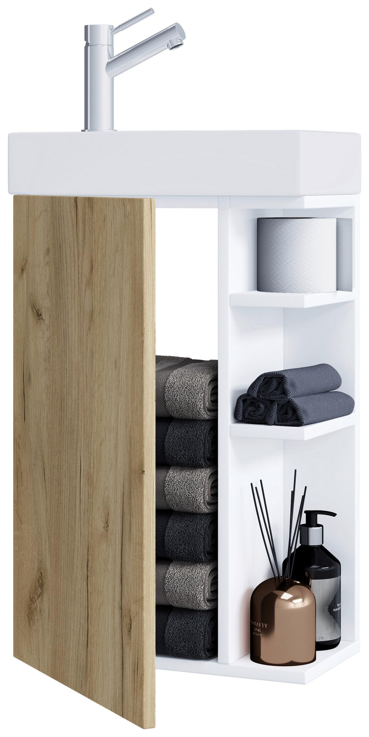 Waschtischkombi Lumia - Honigeiche/Weiß, MODERN, Keramik/Holzwerkstoff (40cm) - MID.YOU