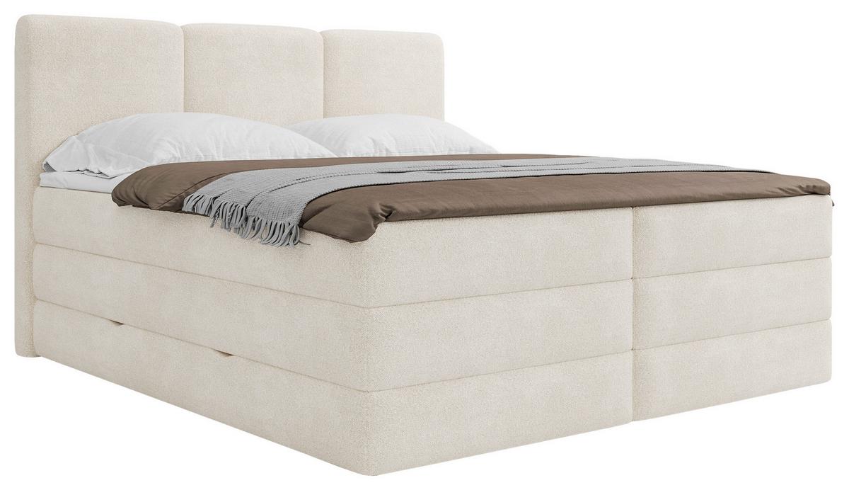 Boxspringbett Mit Topper & Bettkasten 180x200 Castel - Creme/Schwarz, MODERN, Textil (180/200cm) - MID.YOU