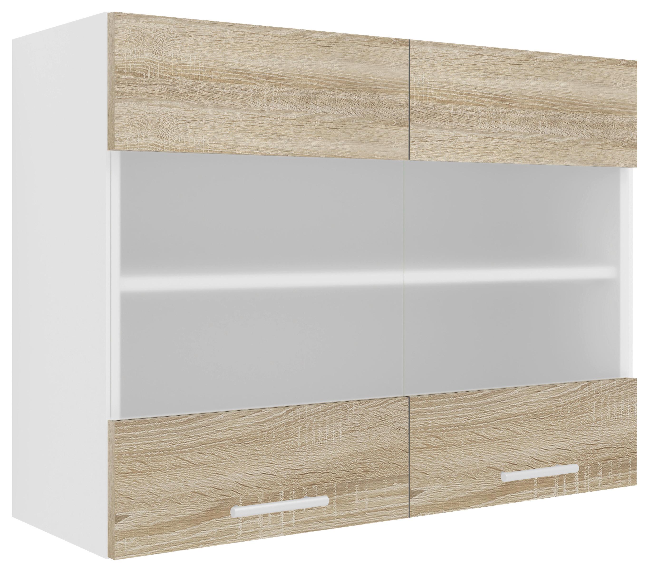 Küchenoberschrank Esilo B: 80 cm Weiß/Eiche Dekor - Weiß/Sonoma Eiche, KONVENTIONELL, Glas/Holzwerkstoff (80/60/31cm) - MID.YOU