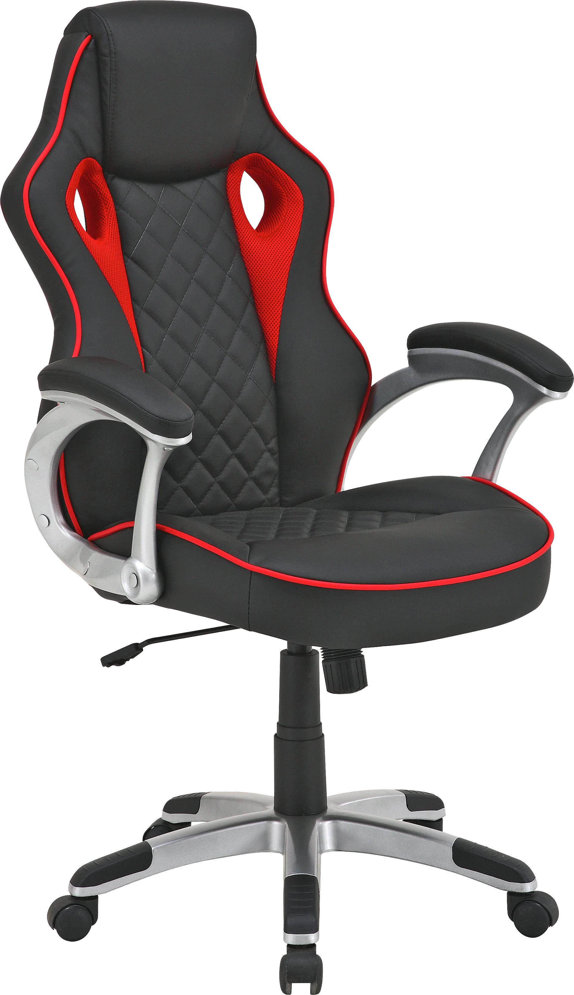 Főnöki Szék Racing - Piros/Szürke, modern, Műanyag/Fém (69/113-123/71cm)