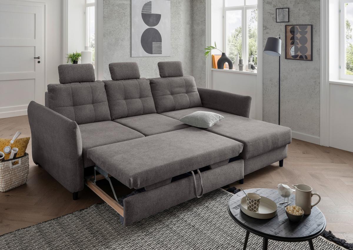 Ecksofa Brizzini Graubraun S: 250-280/176 cm - Graubraun/Hellgrau, MODERN, Holz/Textil (250-280/176cm) - Livetastic