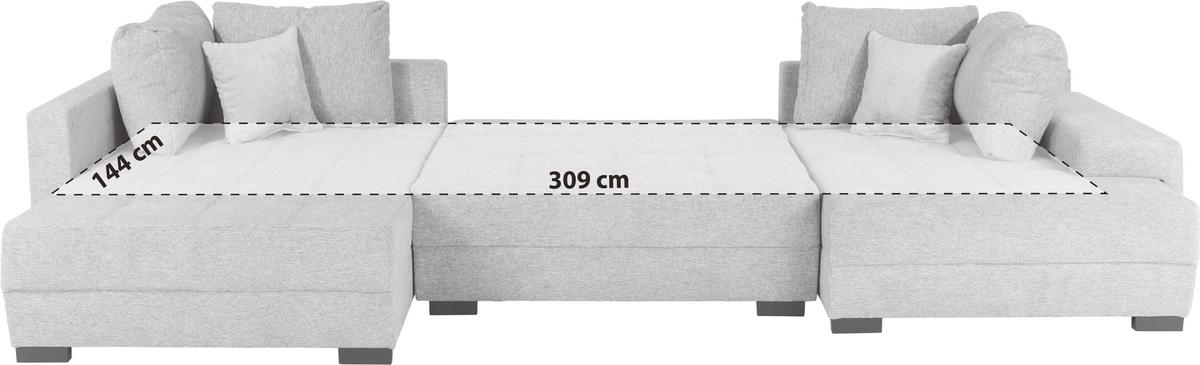 Wohnlandschaft Lugano mit Schlaffunktion Hellgrau - Hellgrau/Schwarz, MODERN, Textil (216/359/178cm)