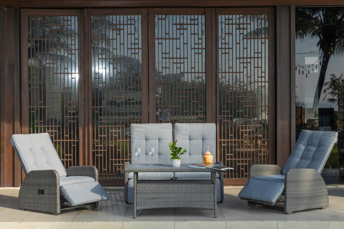 Loungegarnitur 4-Tlg Santander Metall/Polly-Rattan mit Kissen - Grau, MODERN, Kunststoff/Textil - Beldano