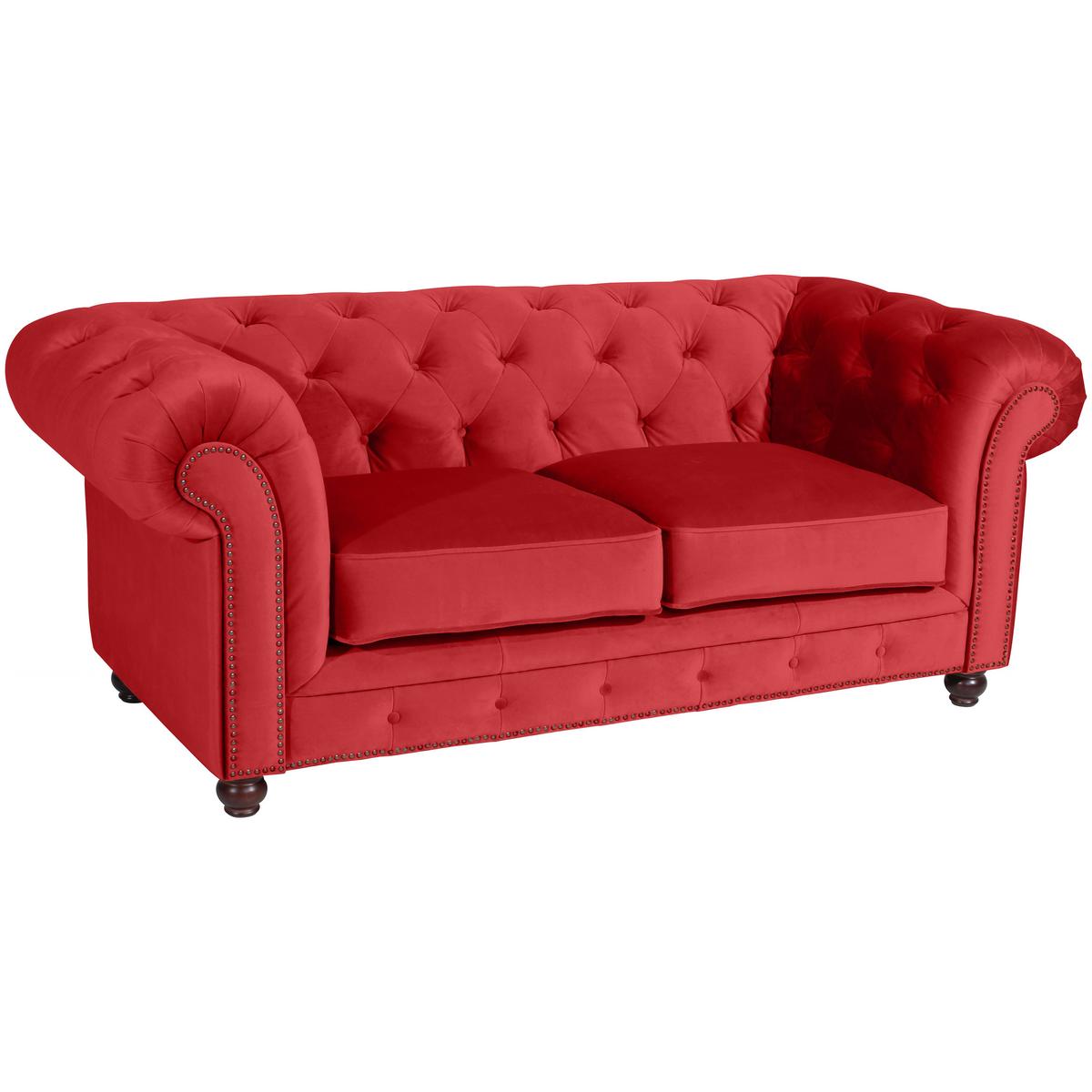 CHESTERFIELD-SOFA ORLEANS - Rot/Nussbaumfarben, Design, Textil (196/77/100cm) - Max Winzer