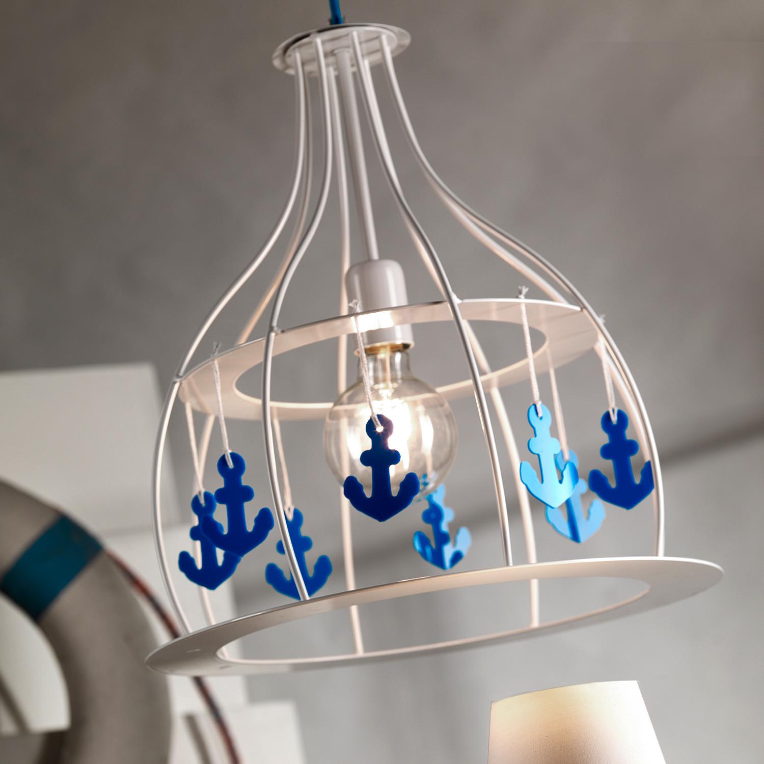 Hängeleuchte Blau Weiß D: 40 cm 22w - Blau/Weiß, KONVENTIONELL, Kunststoff/Metall (40/106cm)