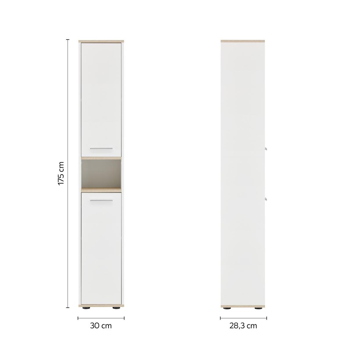 Hochschrank mit Offenem Fach Yasmin B:30cm Weiß/Eiche Dekor - Eichefarben/Schwarz, Basics, Holzwerkstoff (30/175/28,3cm) - MID.YOU