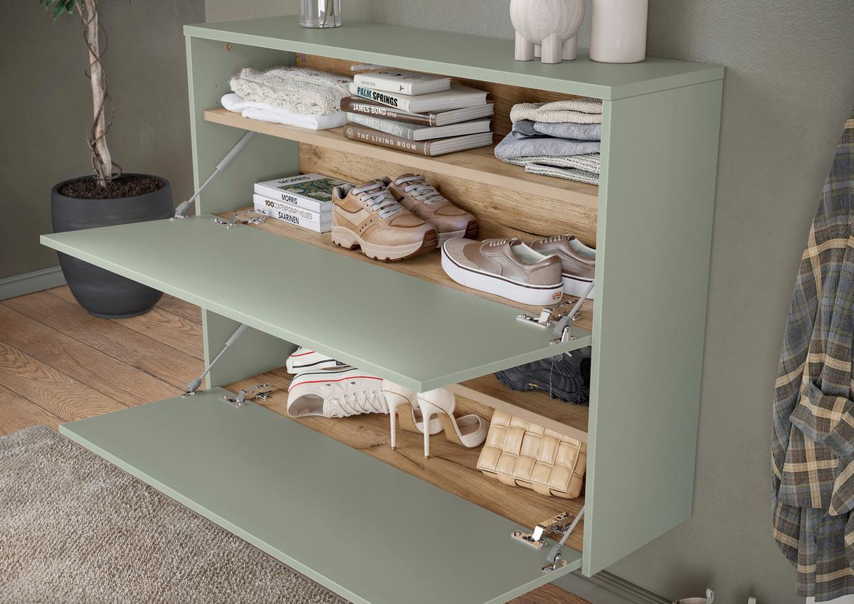 Garderobe Gw-Binetto 2-Teilig Grün/Eichefarben B: 99 cm - Eichefarben/Grün, Design, Glas/Holzwerkstoff (99/200/27cm) - Livetastic