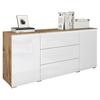 Sideboard Mit Led 150cm Vera, Weiß - Weiß Hochglanz/Eiche Wotan, LIFESTYLE, Holzwerkstoff (150/67,9/39,5cm) - P & B