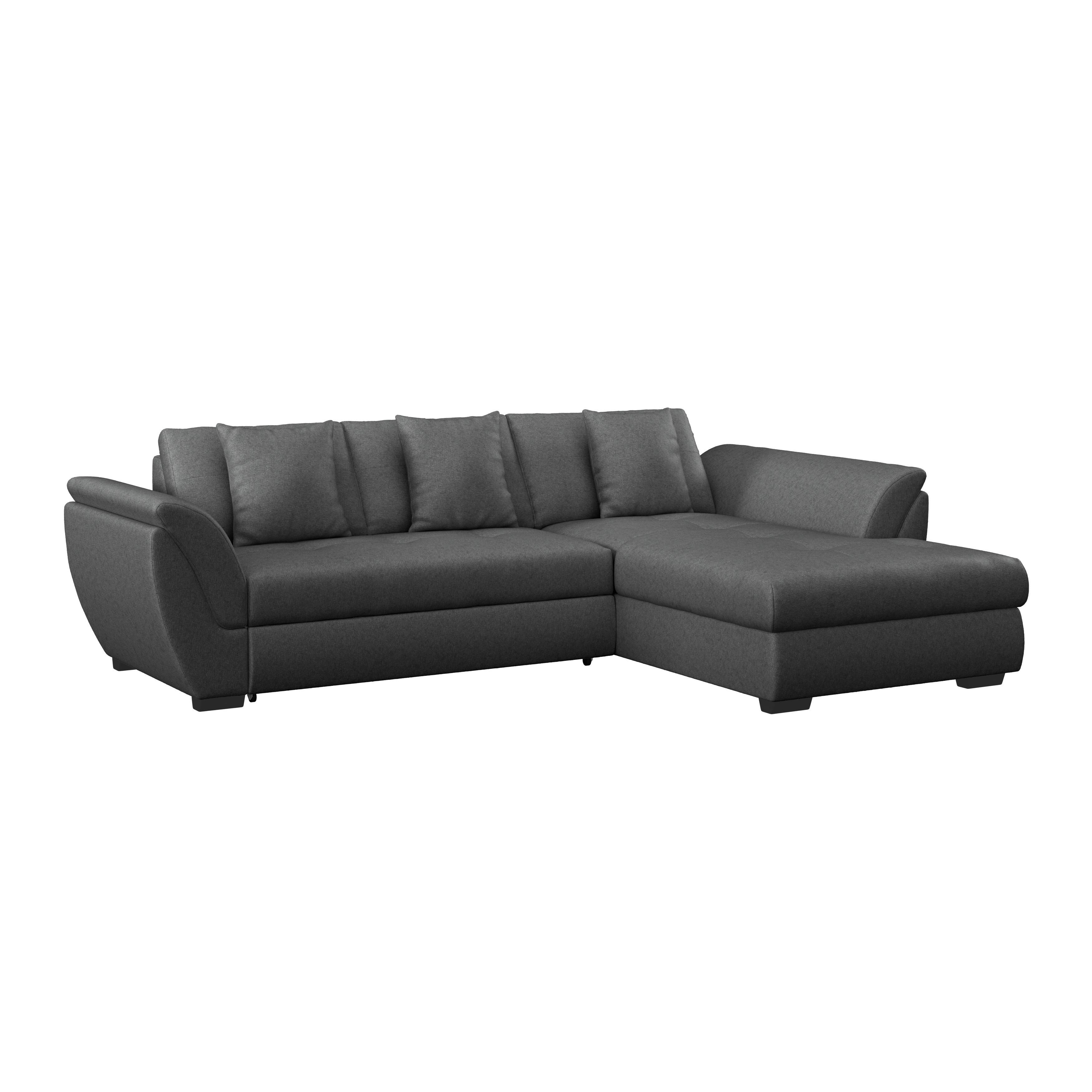 Ecksofa mit Schlaffunktion Berisso, Webstoff - Anthrazit/Schwarz, Design, Textil (278/187cm) - Ondega