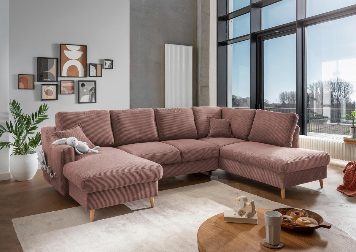 Wohnlandschaft Valentina - Rosa/Naturfarben, KONVENTIONELL, Textil (150/301/200cm) - P & B