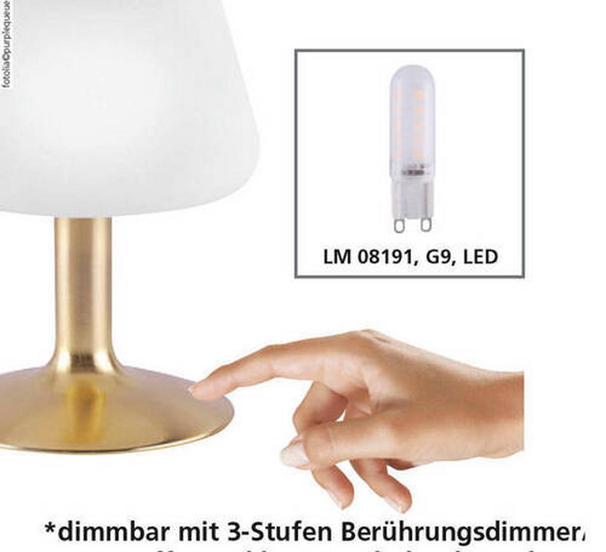 LED-Tischlampe Till dimmbar Weiß Touchdimmer - Messingfarben/Weiß, KONVENTIONELL, Glas/Metall (15/15/20cm) - Paul Neuhaus