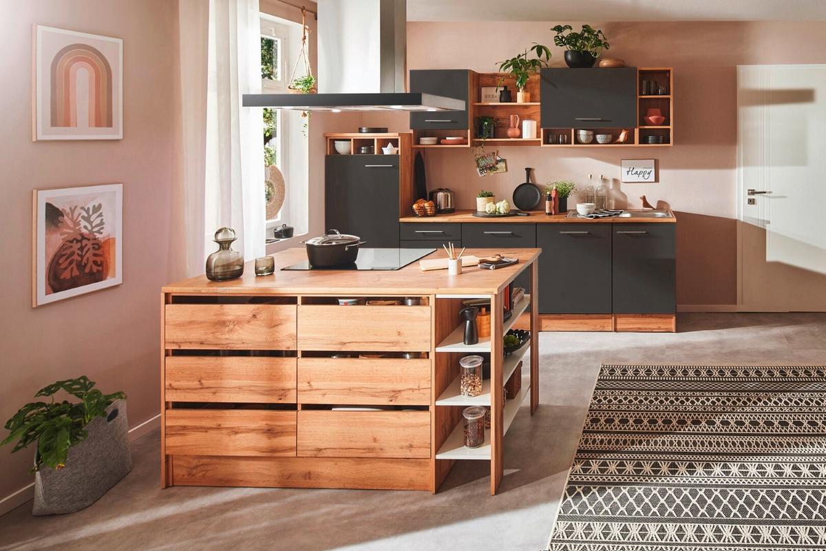 Küchenblock Hilde Inselküche 280 cm - Wildeiche/Grau, Design, Holzwerkstoff (280-150cm) - Respekta