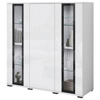 Kommode Caro Weiß B: 120 cm - Weiß Hochglanz/Schwarz, Design, Glas/Holzwerkstoff (120/121,9/39,5cm) - P & B