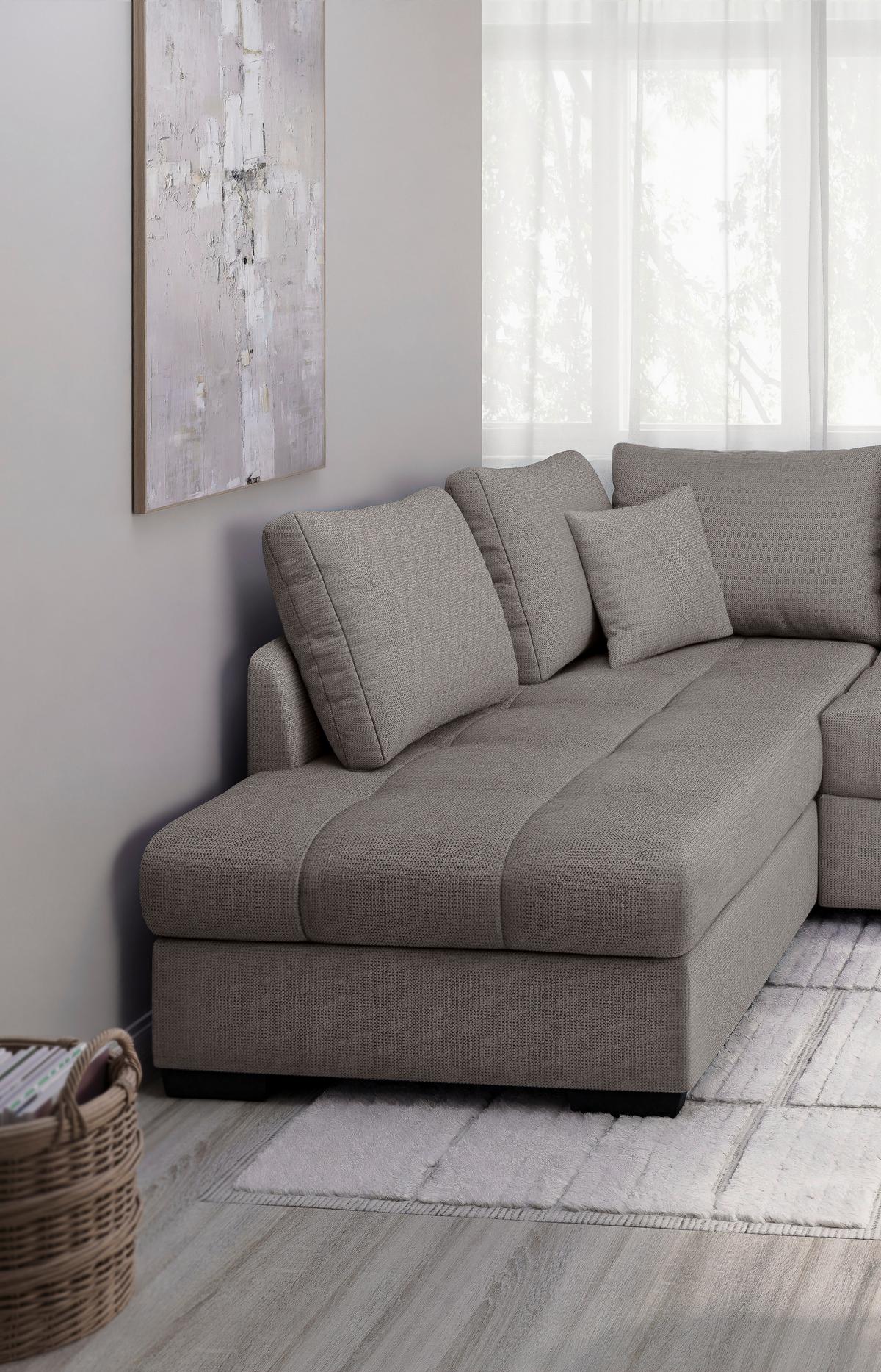 Eckschlafsofa Alvito Graubraun S: 202x298 Cm - Graubraun/Schwarz, MODERN, Textil (202/298cm) - MID.YOU