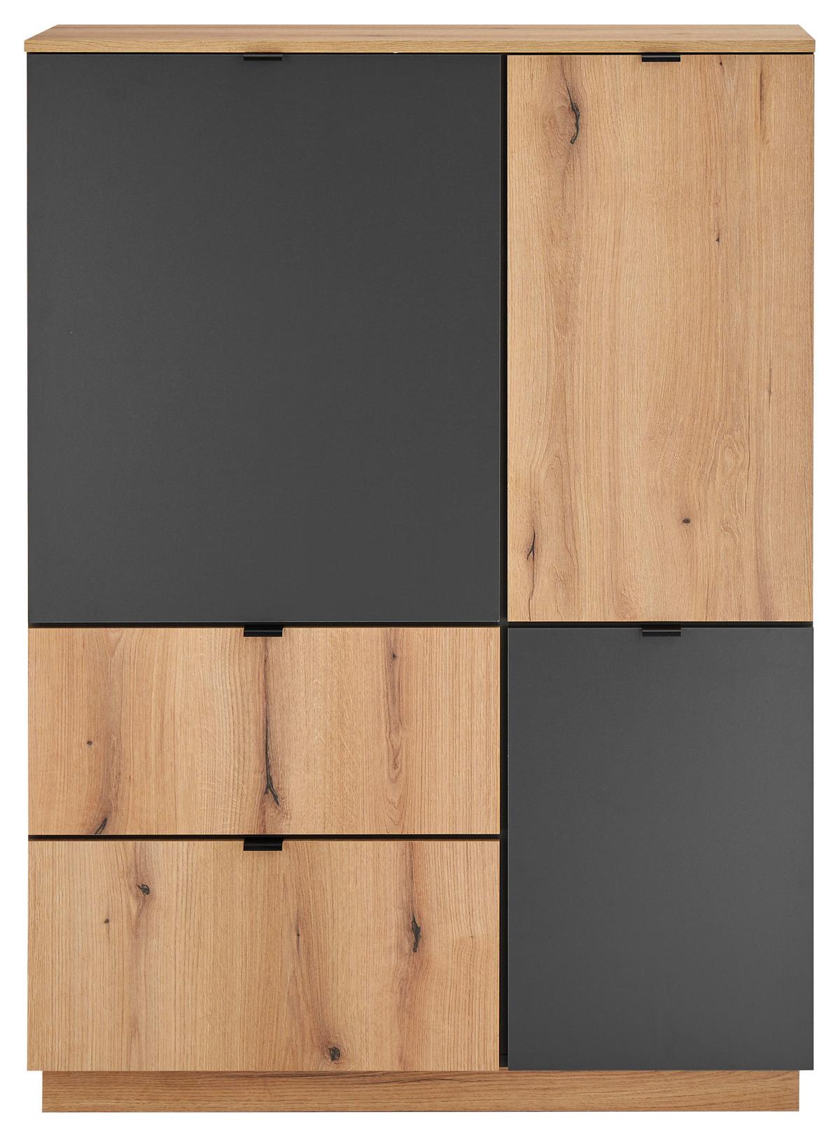 Highboard Vince II B: 191 cm Anthrazit/Evoke Oak Dekor - Eichefarben/Anthrazit, Trend, Holzwerkstoff (191/100/38cm) - Livetastic