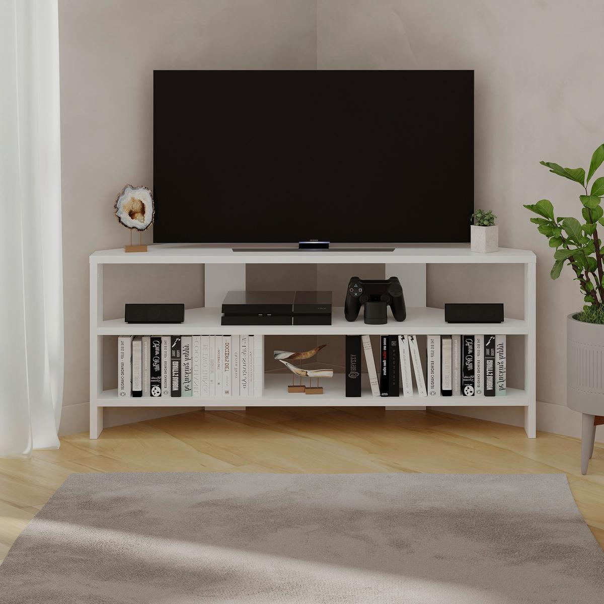 Lowboard Thales Eckfernsehtisch - Weiß, Design, Holzwerkstoff (114/45/36cm) - Livetastic