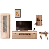 Wohnkombination Modern 3 -teilig. Mit Led Vancouver, Eiche Dekor - Eichefarben, MODERN, Glas/Holzwerkstoff (266/198/44cm)