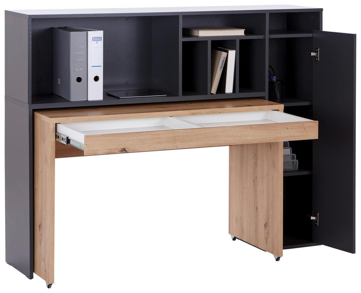 Schreibtisch mit Stauraum B: 150 cm Anthrazit/Eiche Dekor - Anthrazit/Eiche Artisan, MODERN, Holzwerkstoff (150/118,7/52,8cm)