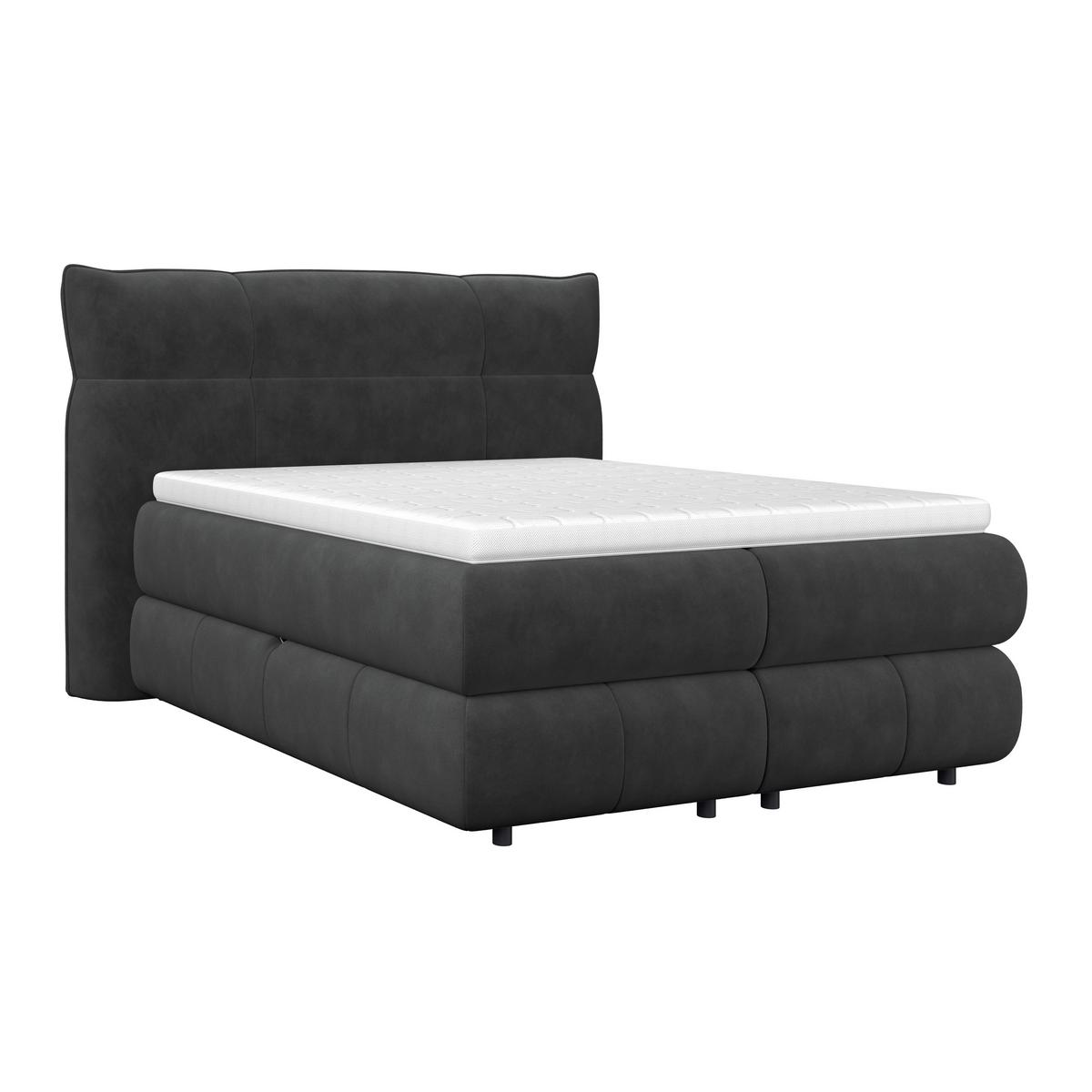 Boxspringbett Carmelo Schwarz 140x200 cm H5 - Schwarz, Trend, Textil (140/200cm)