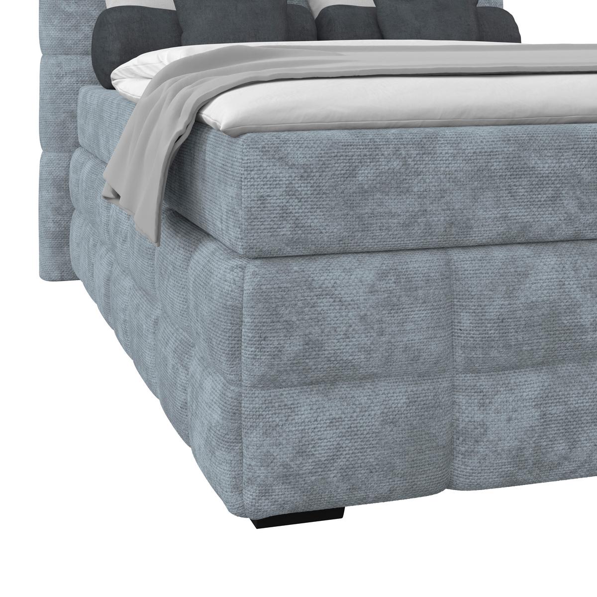 Čalouněná postel VEGA 140x200 cm, světle modrá - černá/zelená, Trend, dřevo/textil (140/200cm)