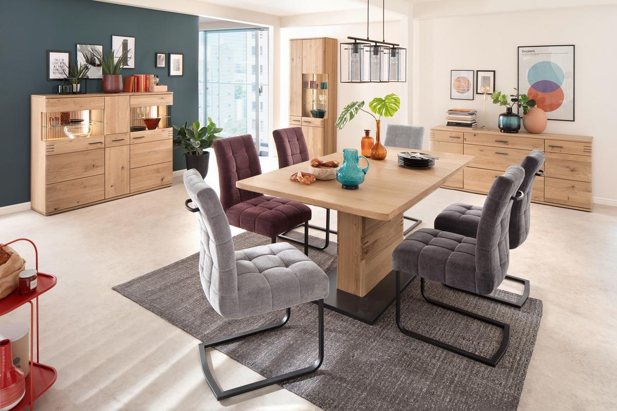 Highboard teilmassiv B: 150 cm Salvador Eichefarben - Eichefarben/Schwarz, Design, Glas/Holz (150/121/37cm) - Livetastic