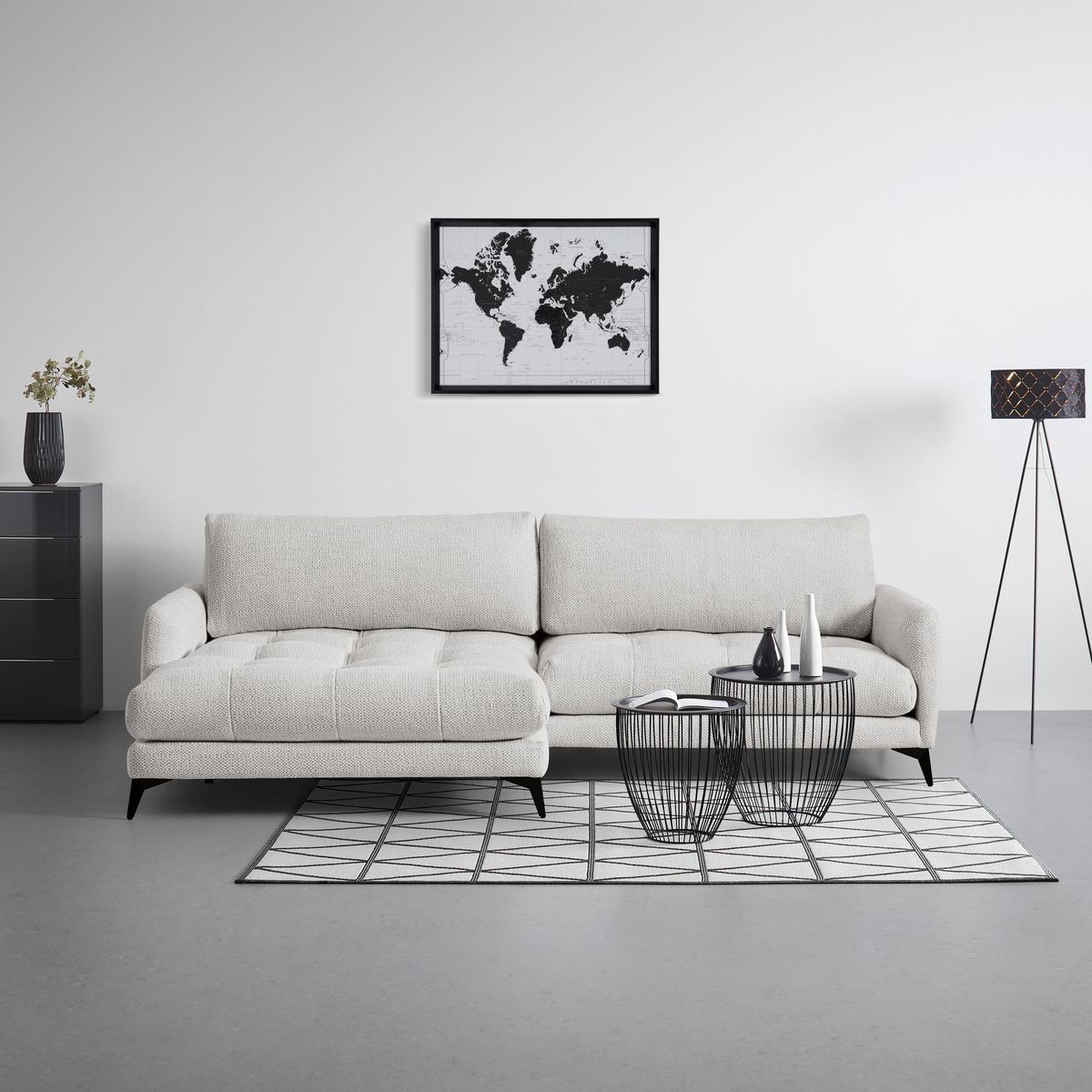 Rohová sedačka BRUCE, ľavá, sivobiela - čierna/sivobiela, kov/textil (161/61-85/273cm) - Mömax