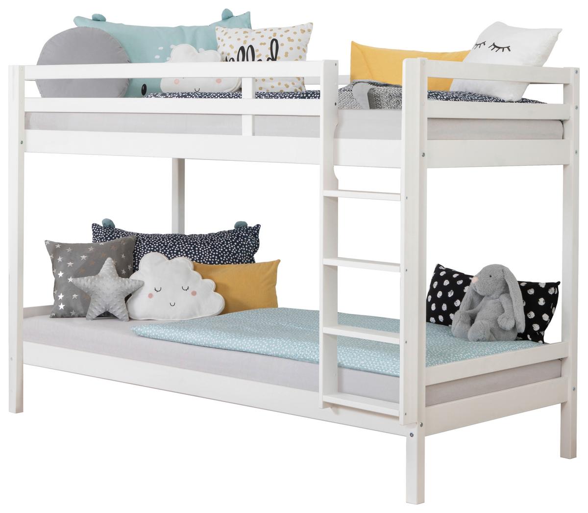 Etagenbett Rene Weiß Kiefer Massiv 90 Cm M. Leiter - Weiß, MODERN, Holz (90/200cm) - MID.YOU