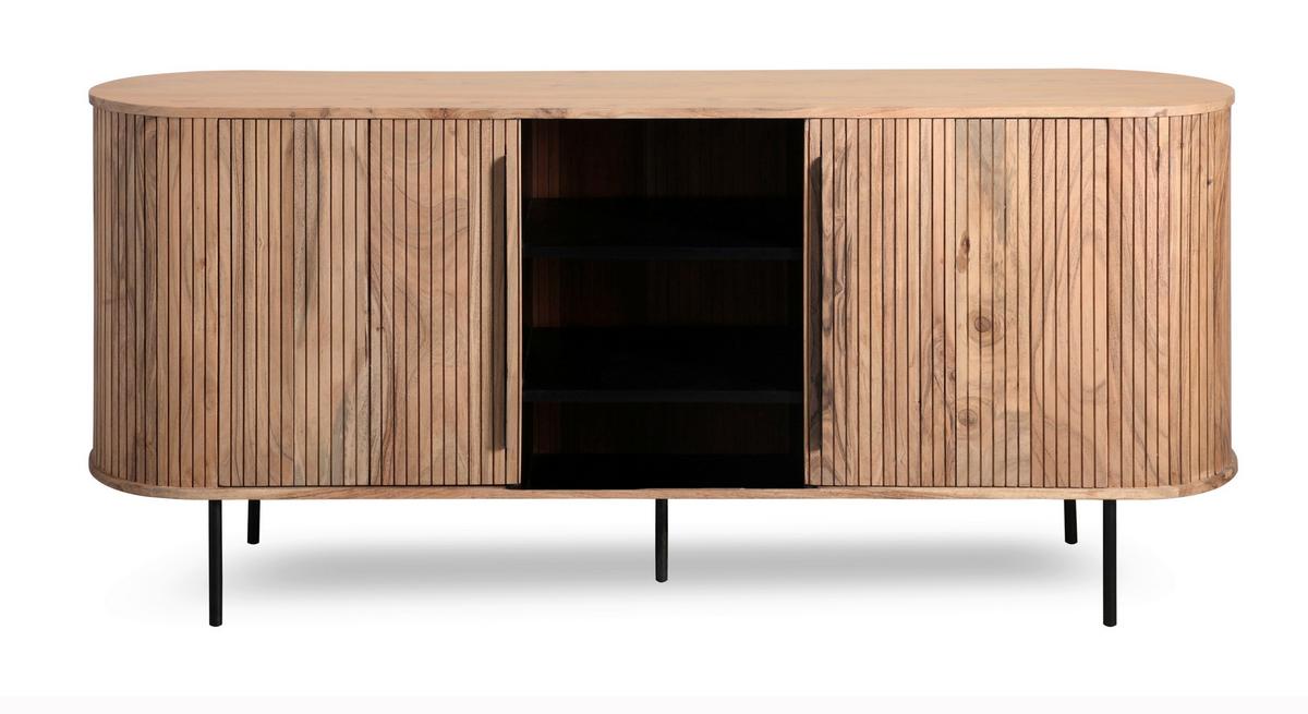 Kommode Kunja Akazie Massiv, B: 175 cm - Schwarz/Akaziefarben, Trend, Holz/Metall (175/80/40cm)