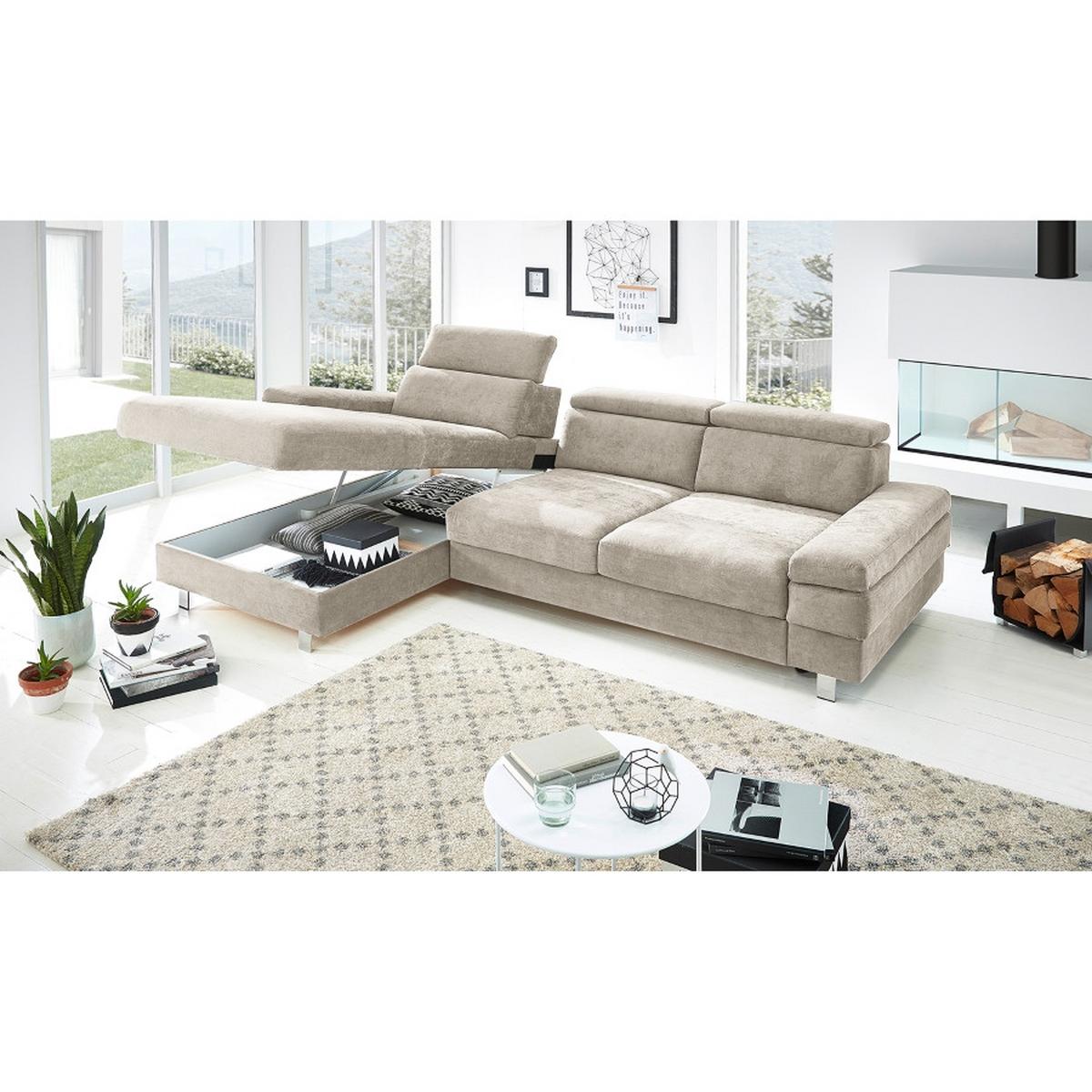 Ecksofa Elvis, Greige S: 182x259 Cm - Greige/Silberfarben, KONVENTIONELL, Textil (182/259cm) - Trendmanufaktur