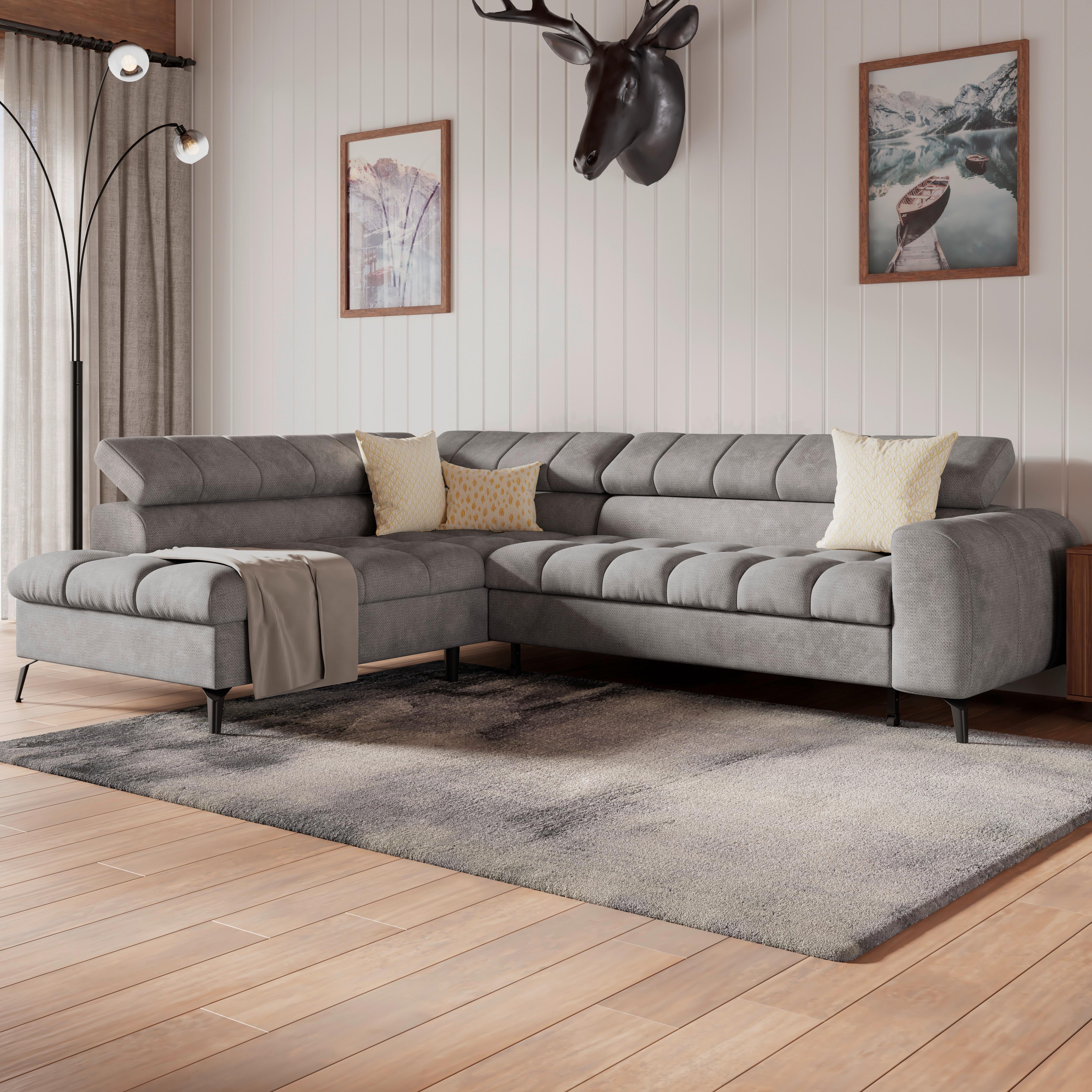 Ecksofa Volf Links New Gau, S: 203x261 cm - Hellgrau/Schwarz, Trend, Kunststoff/Textil (203/261cm)