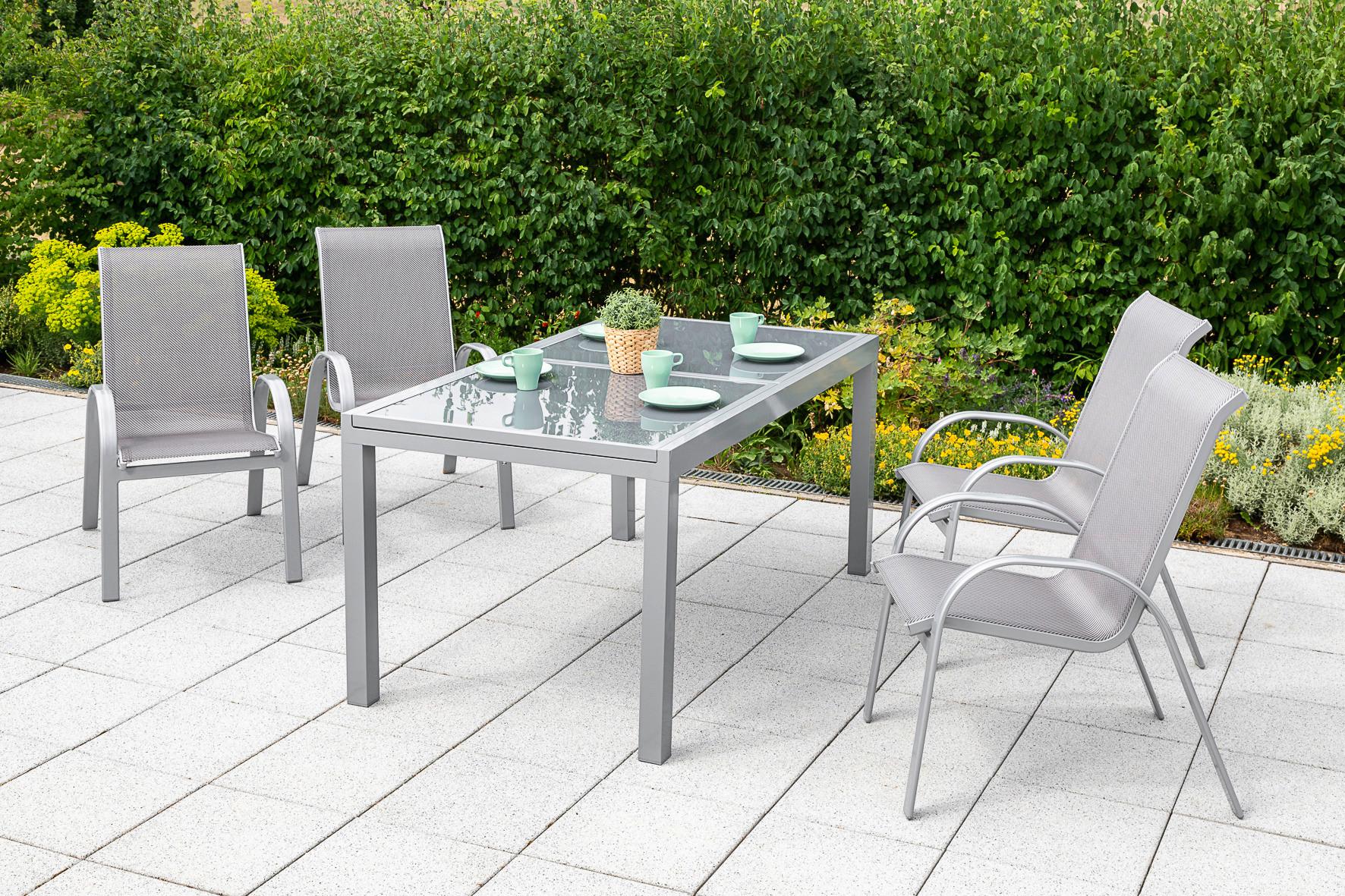 Gartenmöbel Set 5-Tlg. Amalfi aus Metall/Textil - Silberfarben/Braun, MODERN, Textil/Metall - Gardenson