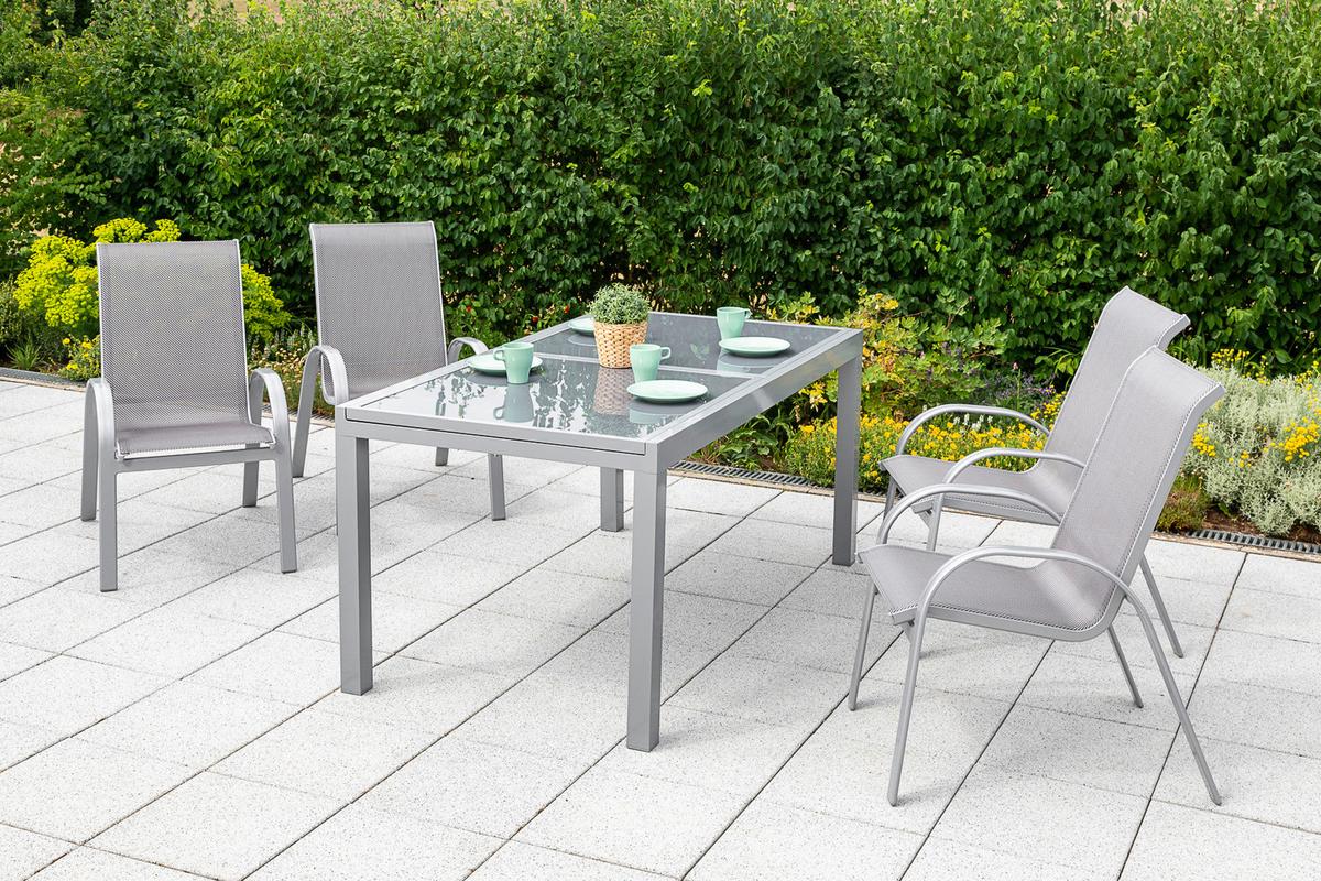 Gartenmöbel Set 5-Tlg. Amalfi aus Metall/Textil - Silberfarben/Braun, MODERN, Textil/Metall - Gardenson