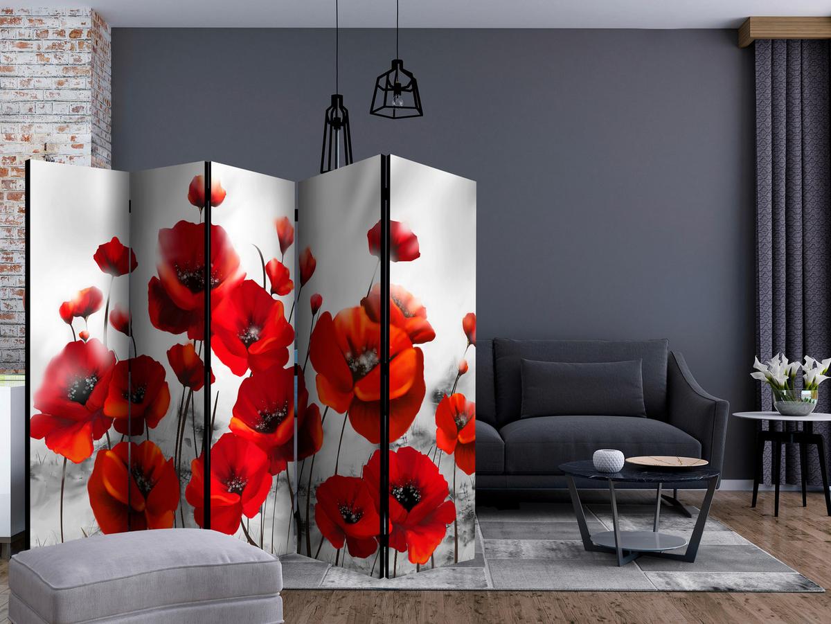 Paravent Rot Weiß B: 225 Cm - Rot/Weiß, Basics, Holz/Textil (225/172/3cm) - artgeist