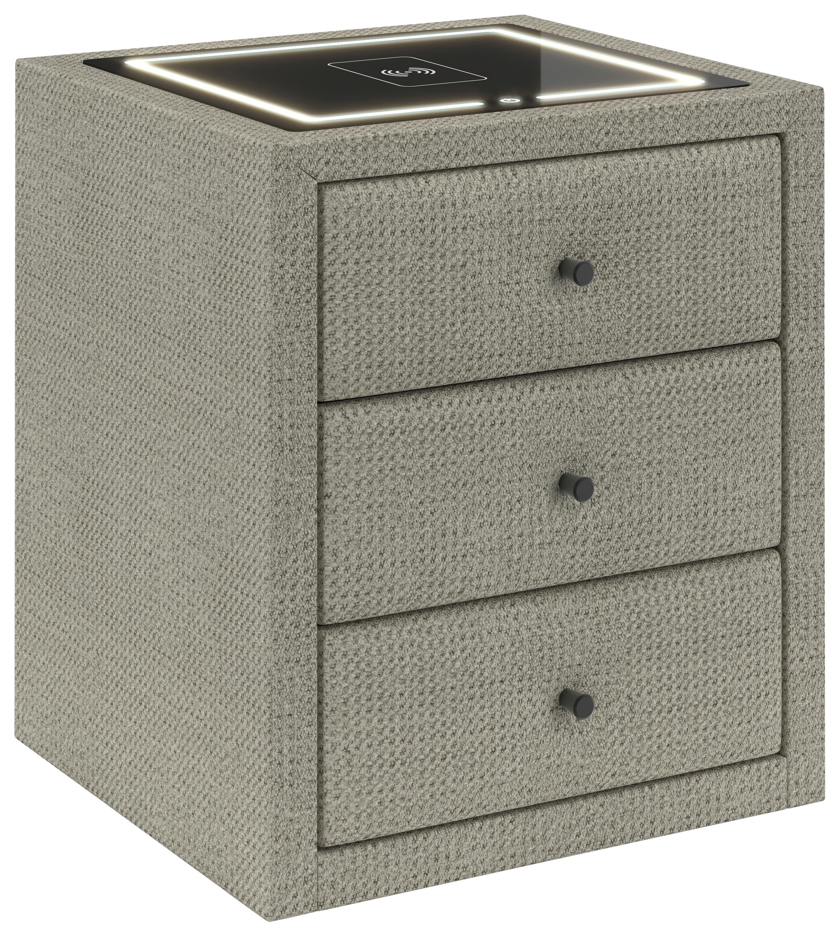 Nachtkästchen Brisbane II mit Induktionsladezone B: 49,5cm - Ecru, Trend, Glas/Holzwerkstoff (49,5/56,5/46cm) - Sembella