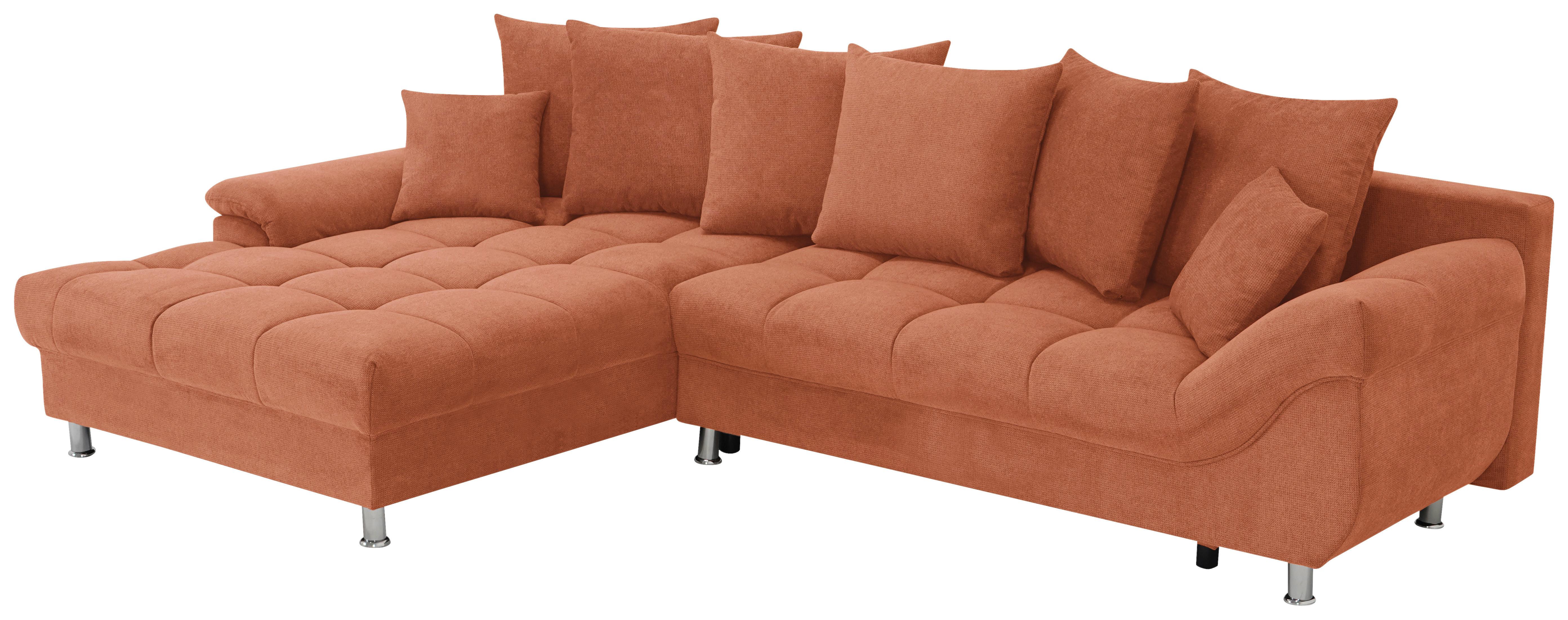 Ecksofa Erice Cognac S: 198x312 cm - Chromfarben/Cognac, Design, Textil (198/312cm) - Livetastic