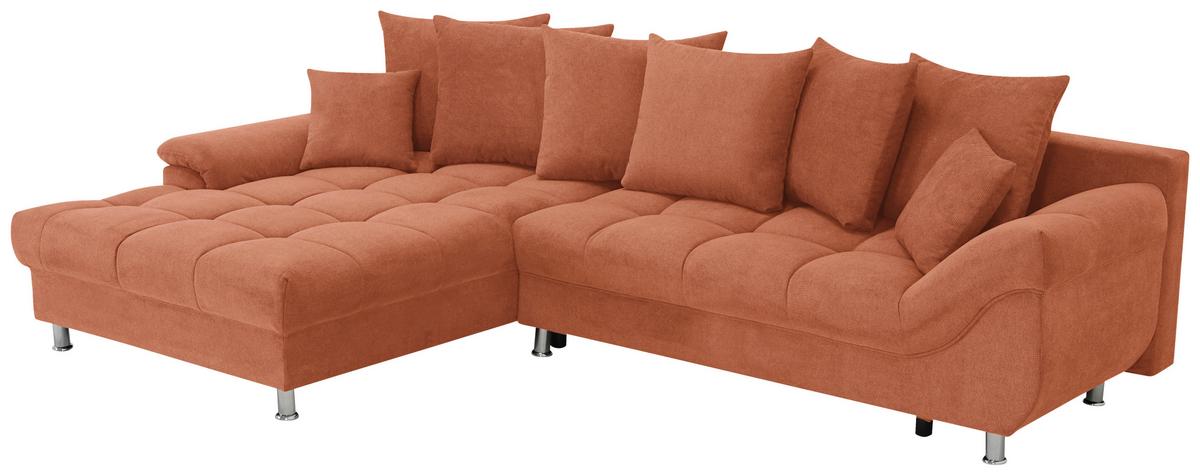 Ecksofa Erice Cognac S: 198x312 cm - Chromfarben/Cognac, Design, Textil (198/312cm) - Livetastic