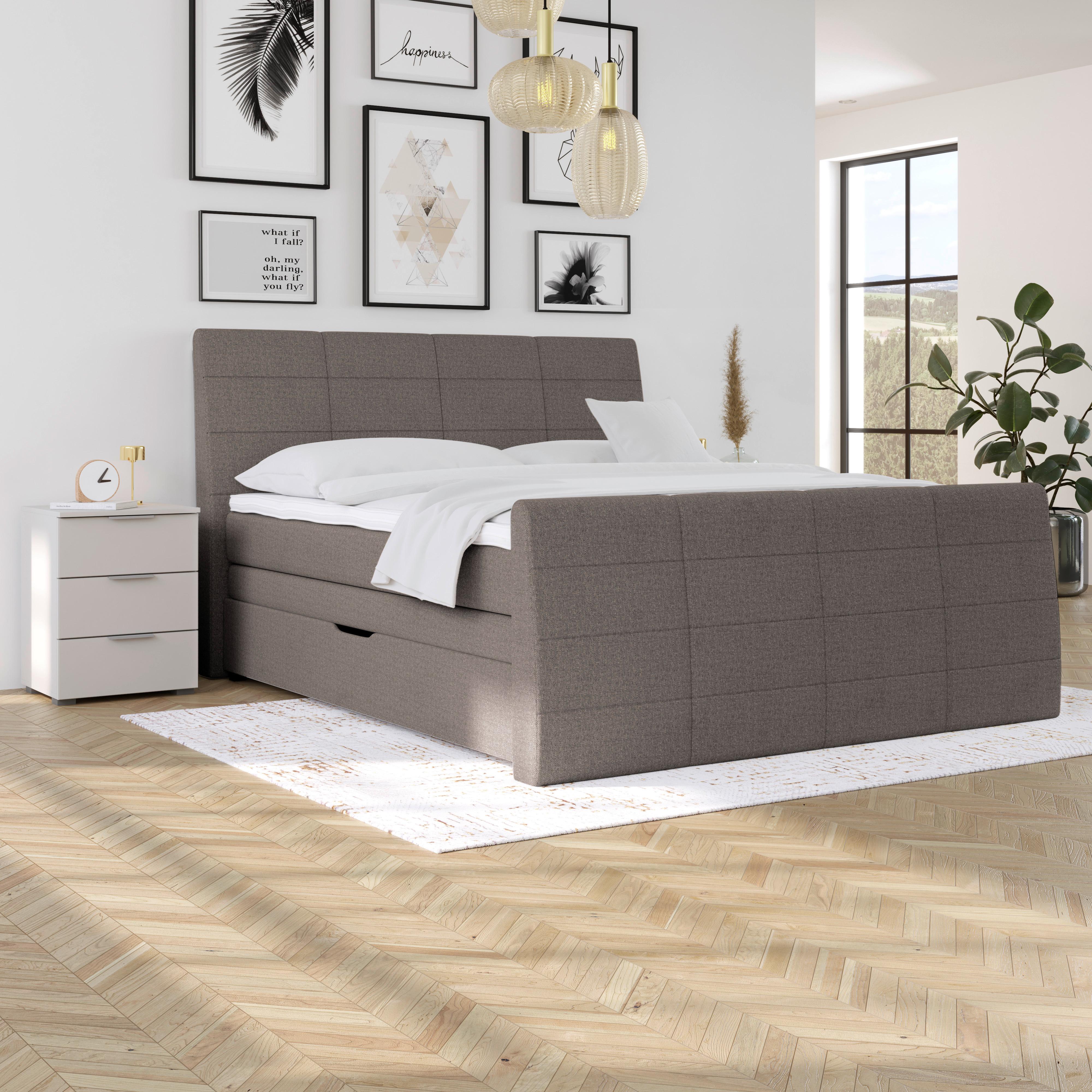 Boxspringbett Libra - Graubraun/Schwarz, KONVENTIONELL, Textil (180/200cm)