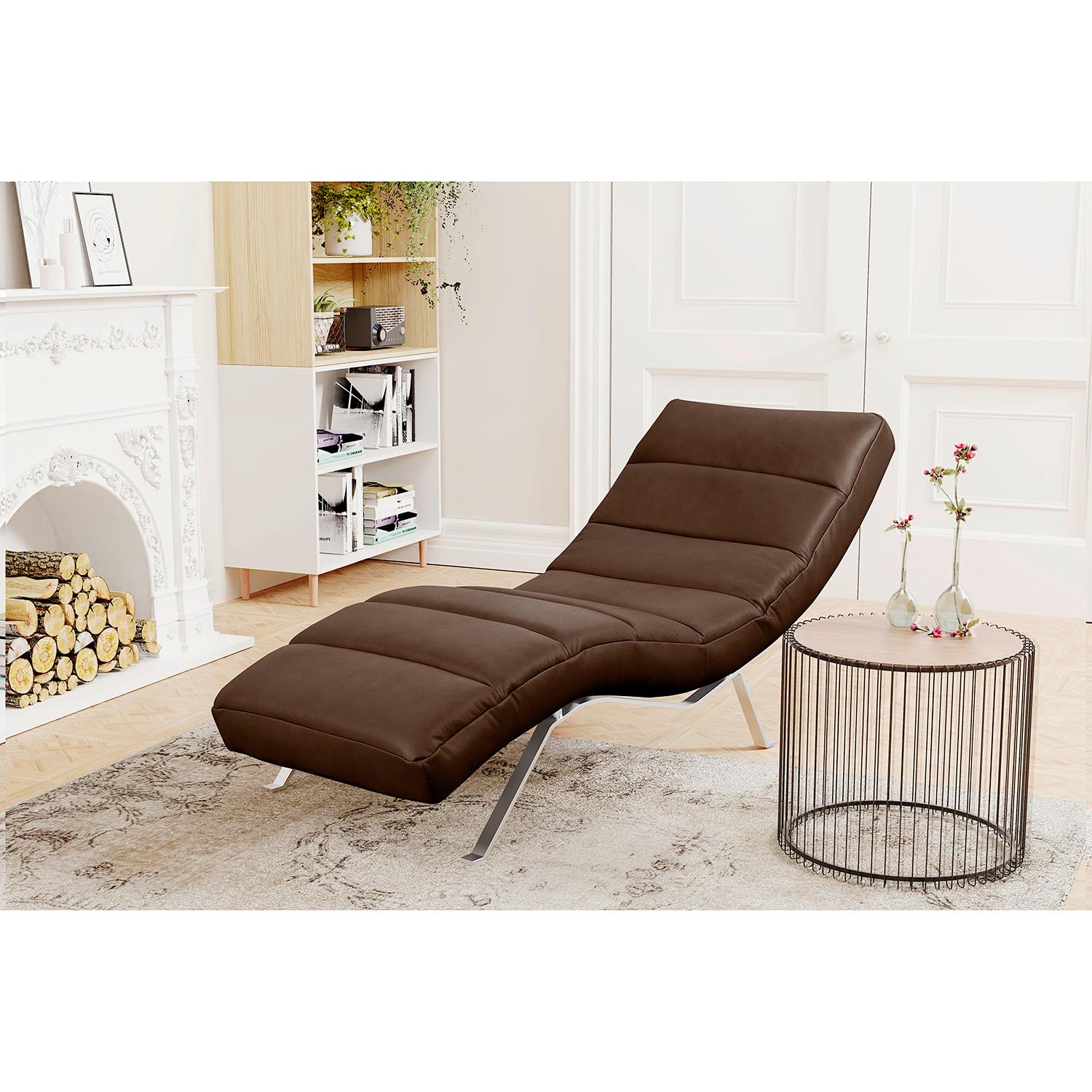 Relaxliege Swing Silver Dunkelbraun B: 65 cm - Dunkelbraun/Silberfarben, Design, Leder (65/65-95/171cm) - Livetastic