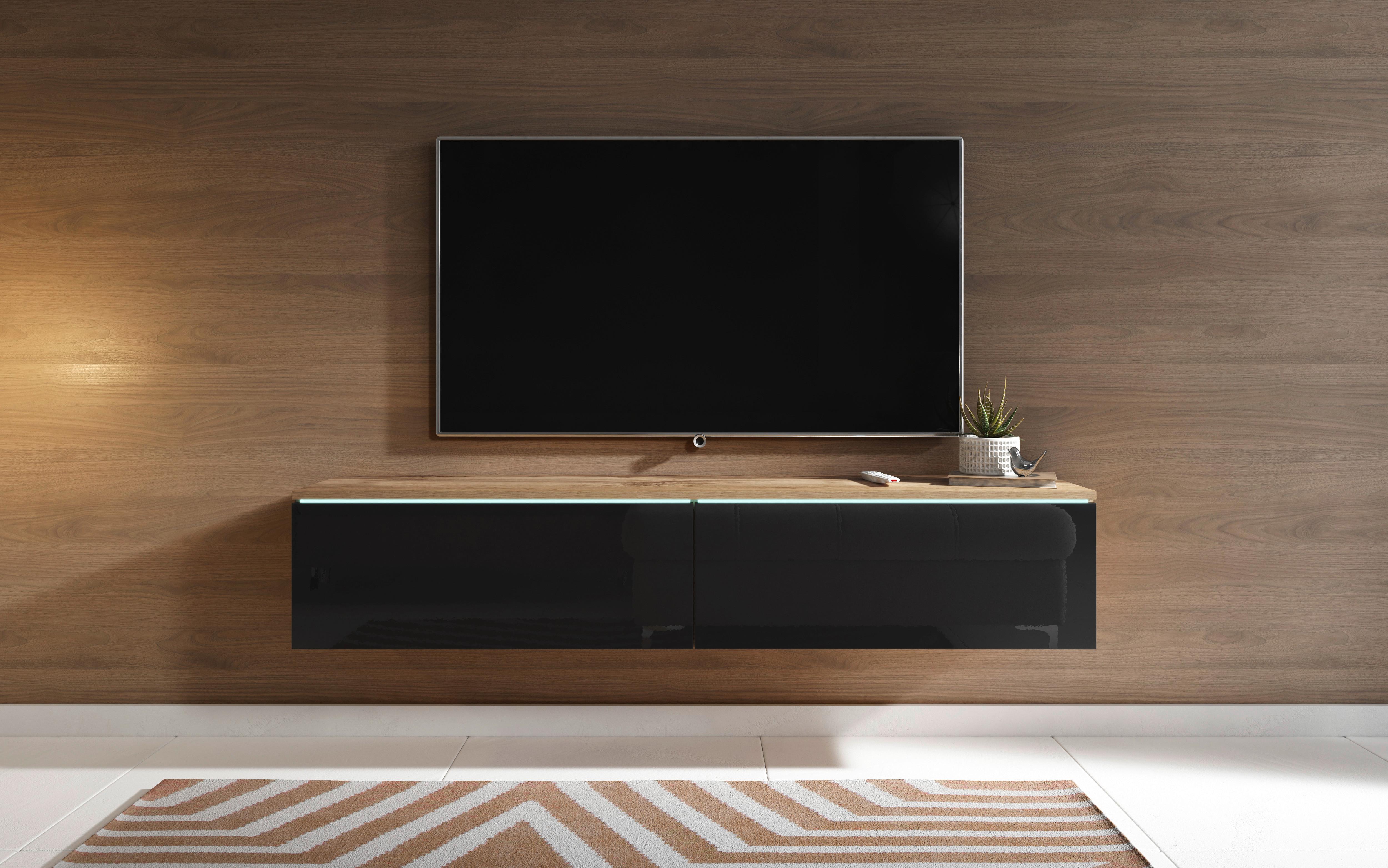 Nízka komoda s LED dub Wotan/černá VL - šedá/dub wotan, Lifestyle, kompozitní dřevo/plast (140/30/33cm) - P & B