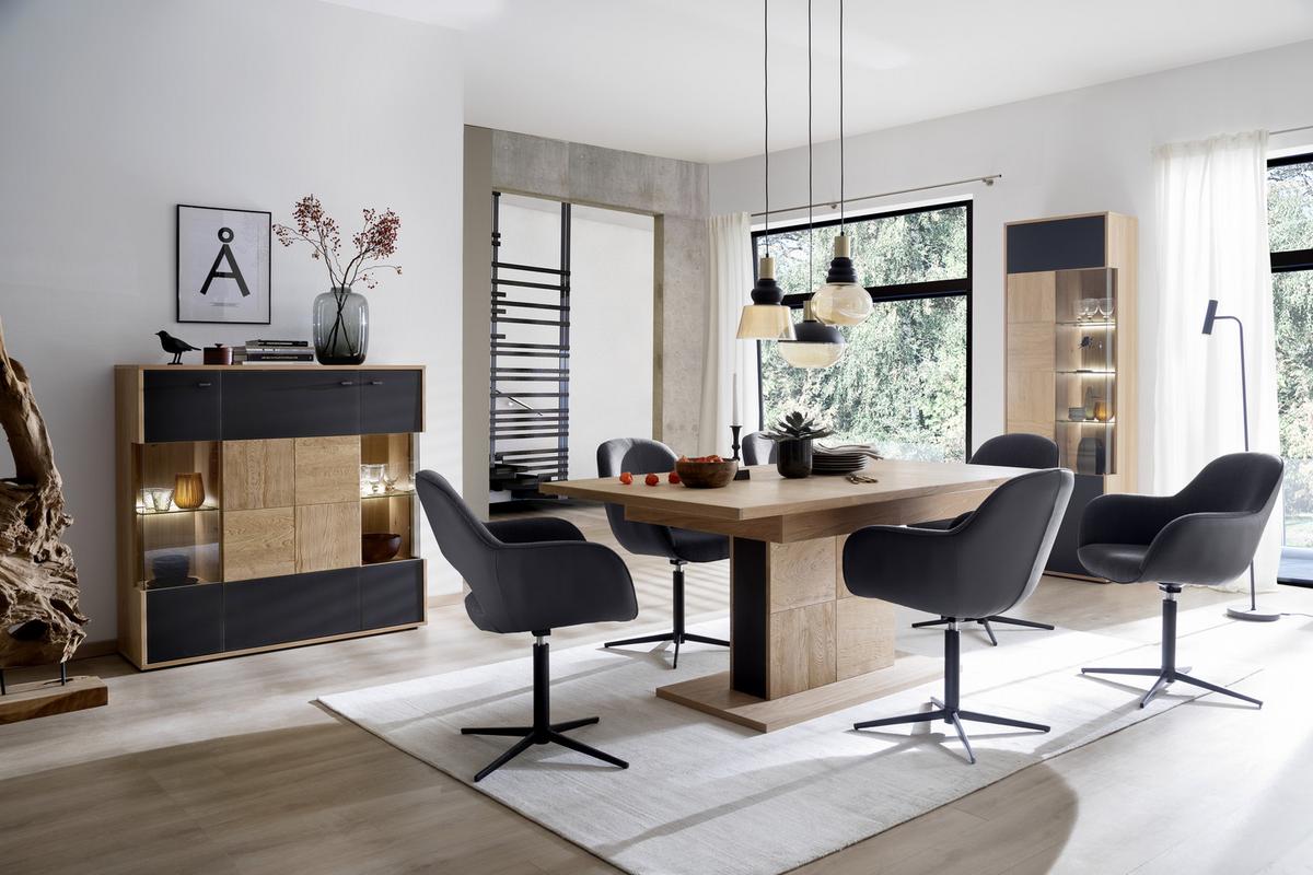 Highboard Echtholz B: 124 Cm Valencia Anthrazit/eiche - Eiche Bianco/Anthrazit, Design, Glas/Holz (124/120/37cm) - MID.YOU