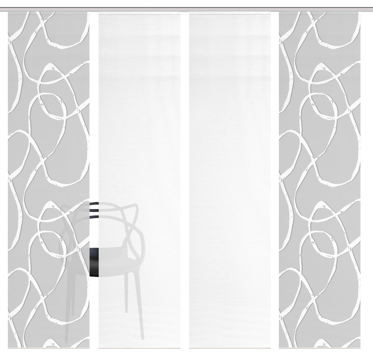 Flächenvorhang Ophelia 4er Set - Hellgrau/Weiß, KONVENTIONELL, Textil (60/260cm)