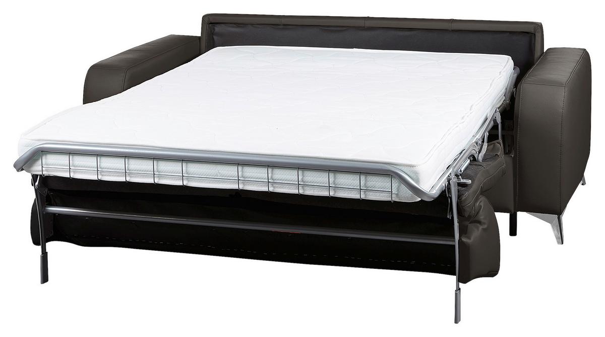 Schlafsofa Aloe Echtleder Dunkelbraun B: 204 Cm - Dunkelbraun/Silberfarben, Design, Leder (204/84/104cm) - Livetastic