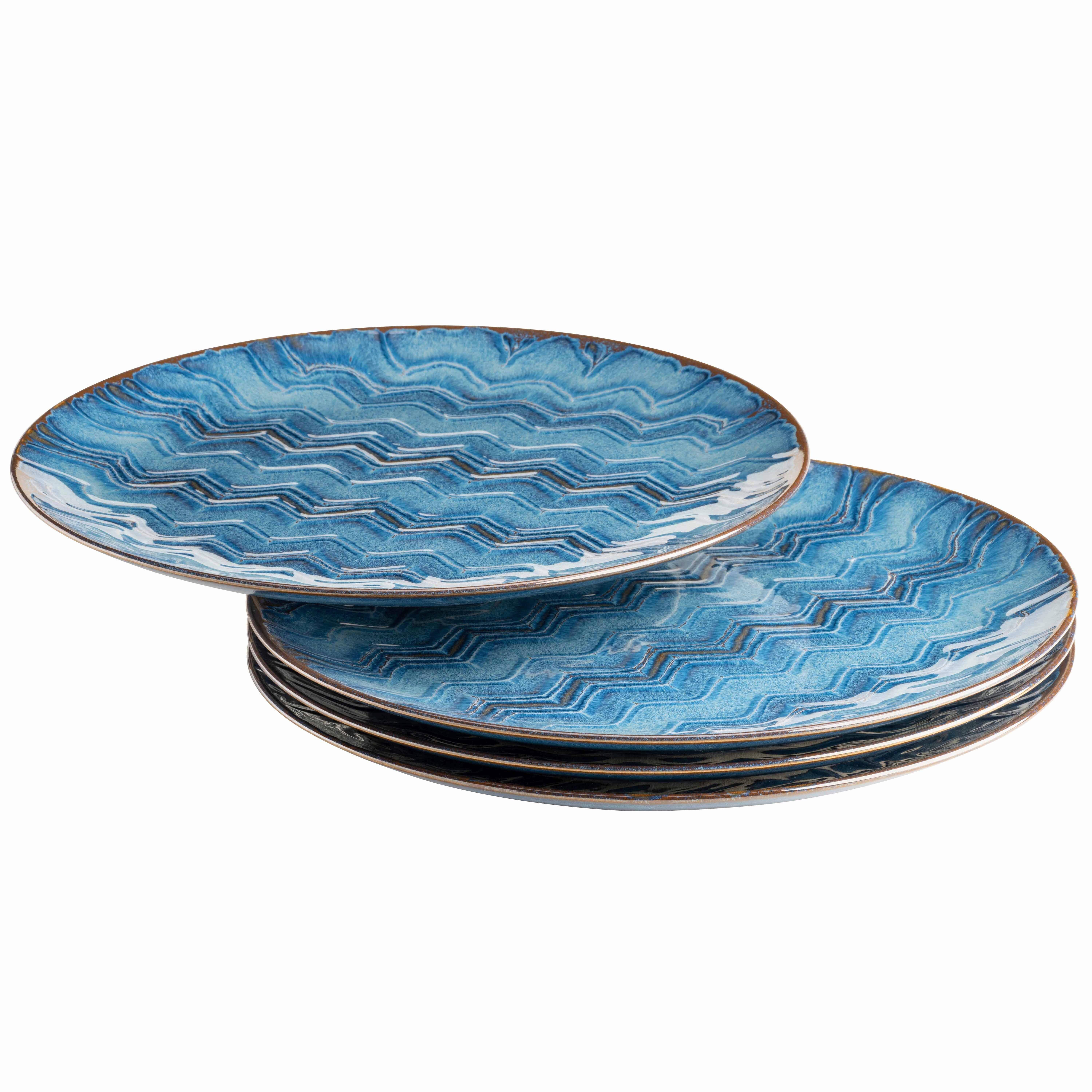 Tellerset Aquamarine Steinzeug 4--teilig. Rund D: 33 cm - Blau, Basics, Keramik - Mäser