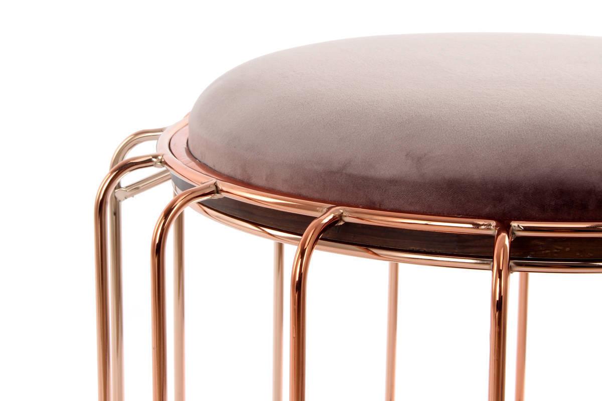 Beistelltisch/pouf 2 In 1 Comfortable Rosé/hellviolett - Grau/Kupferfarben, Basics, Glas/Holzwerkstoff (50/50/45cm) - Kayoom